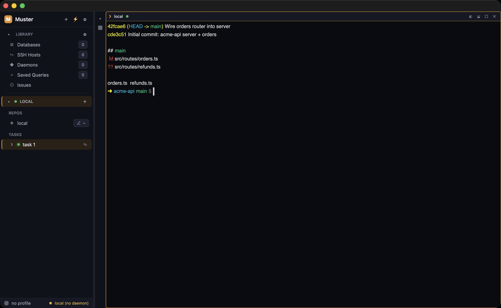 The cockpit — Every task runs in its own isolated git worktree, with its agent and terminals right beside your code — switch between them without stashing or losing your place.